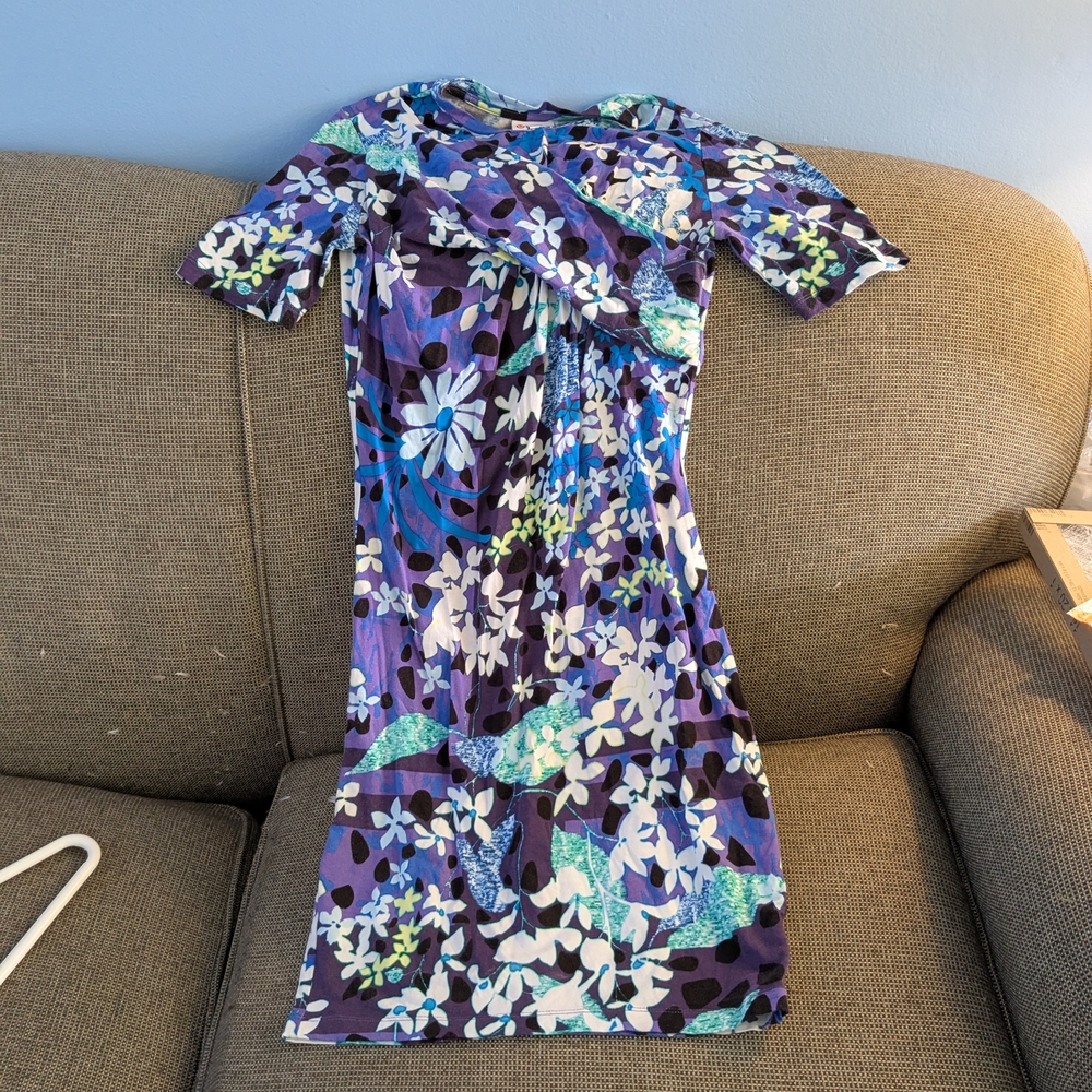 Floral Print Dress in Blue and Purple